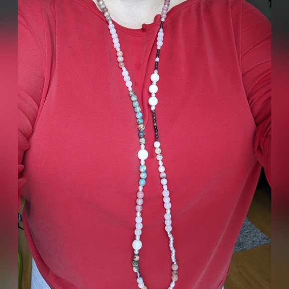 Confetti Gemstone Beaded Extra Long Handstrung Necklace - Picture 9 of 12